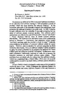 Harvard Journal of Law & Technology Volume 9, Number 1 Winter 1996 SOFTWAREPATENTS By Gregory A. Stobbs. i New York, N.Y.: John Wiley & Sons, Inc. 1995.