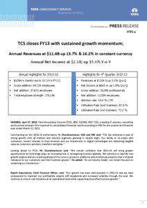 IFRS $  TCS closes FY13 with sustained growth momentum;