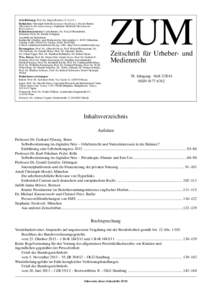 Schriftleitung: Prof. Dr. Jürgen Becker (V.i.S.d.P.) Redaktion: Christoph Seibold (leitender Redakteur), Nicole Bentin (Redakteurin Rechtsprechung), Stephanie Niederalt (Redakteurin Rezensionen) Redaktionsassistenz: Car