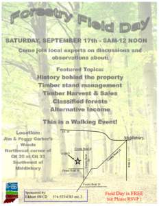 SATURDAY, SEPTEMBER 17th - 8AM-12 NOON Come join local experts on discussions and observations about: Featured Topics:  History behind the property