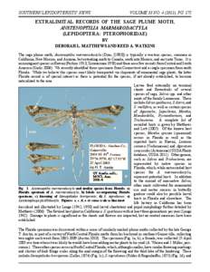 SOUTHERN LEPIDOPTERISTS’ NEWS  VOLUME 33 NO[removed]), PG. 175 EXTRALIMITAL RECORDS OF THE SAGE PLUME MOTH, ANSTENOPTILIA MARMARODACTYLA