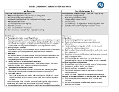 Sample Oklahoma C3 Data Collection Instrument Mathematics English Language Arts  Standards for Mathematical Practice: