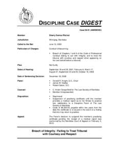 DISCIPLINE CASE DIGEST Case[removed]AMENDED) Member Sherry Denise Ritchot