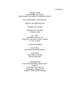 CAI[removed]UNITED STATES DEPARTMENT OF LABOR MINE SAFETY AND HEALTH ADMINISTRATION COAL MINE SAFETY AND HEALTH REPORT OF INVESTIGATION