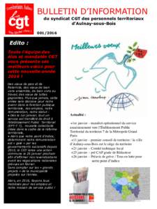 BULLETIN D’INFORMATION du syndicat CGT des personnels territoriaux d’Aulnay-sous-Bois