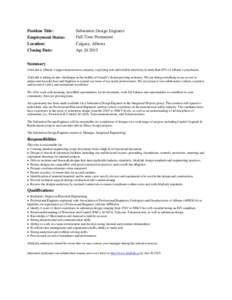 Position Title: Employment Status: Location: Closing Date:  Substation Design Engineer