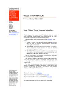 The Press Standards Board of Finance Ltd Editors’ Code of Practice