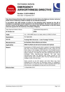 Civil Aviation Authority  EMERGENCY AIRWORTHINESS DIRECTIVE Number: G[removed]E Issue date: 12 September 2014