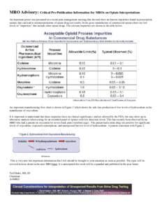 MRO Advisory: Critical Pre-Publication Information for MROs on Opiate Interpretations An important poster was presented at a recent pain management meeting that showed there are known impurities found in prescription opi