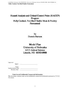 Loeffel Meat Laboratory [Est.5658/P5658]. University of Nebraska, Lincoln, NE[removed], HACCP PLAN - G  Fully Cooked, Not-Shelf Stable Fermented. Hazard Analysis and Critical Control Point (HACCP) Program