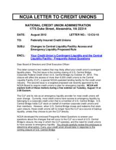 NCUA LETTER TO CREDIT UNIONS
