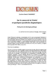 Lucien-Samir Oulahbib  Sur le canon de la Trinité et quelques paraboles dogmatiques Petit précis de théologie politique