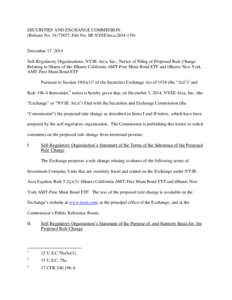 SECURITIES AND EXCHANGE COMMISSION (Release No[removed]; File No. SR-NYSEArca[removed]December 17, 2014 Self-Regulatory Organizations; NYSE Arca, Inc.; Notice of Filing of Proposed Rule Change Relating to Shares of th