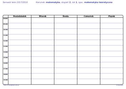 Semestr letniPoniedziałek Kierunek: matematyka, stopień 2, rok 1, spec. matematyka teoretyczna