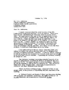 October 18, 1974 Dr. E.S. Anderson E nt e r ic Refe r e nc e Lab0r at or y Central Public Health Laboratory G o l i d a l e Avenue London N W 9 5HT