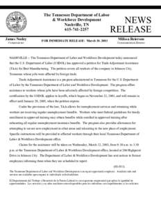 The Tennessee Department of Labor & Workforce Development Nashville, TN[removed]James Neeley Commissioner