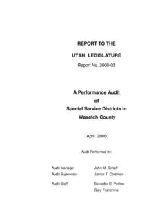 REPORT TO THE UTAH LEGISLATURE Report No[removed]A Performance Audit of