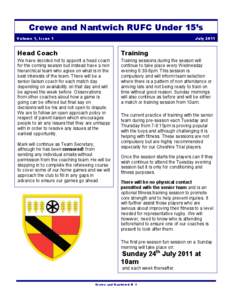 Crewe and Nantwich RUFC Under 15’s Volume 1, Issue 1 July[removed]Head Coach