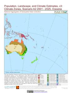 Population, Landscape, and Climate Estimates, v3: Climate Zones, Scenario A2, Oceania National Aggregates of Geospatial Data Collection Projection: GDA 1994 Australia Lambert