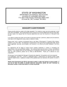 STATE OF WASHINGTON DEPARTMENT OF FINANCIAL INSTITUTIONS DIVISION OF CONSUMER SERVICES P.O. BOX[removed]Olympia, Washington[removed]Israel Rd., SW, Tumwater, WA 98501