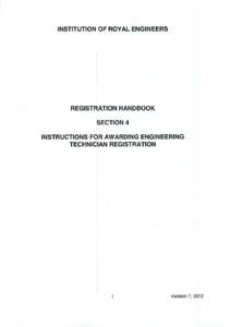 INSTITUTION OF ROYAL ENGINEERS  REGISTRATION HANDBOOK SECTION 4 INSTRUCTIONS FOR AWARDING ENGINEERING TECHNICIAN REGISTRATION