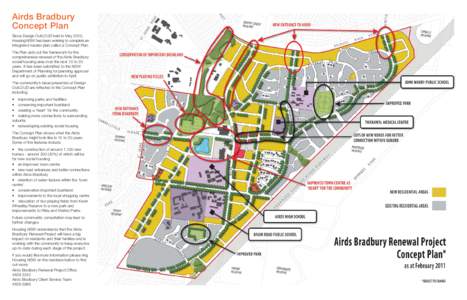Airds Bradbury Concept Plan Since Design OutLOUD held in May 2010, Housing NSW has been working to complete an integrated master plan called a Concept Plan. The Plan sets out the framework for the