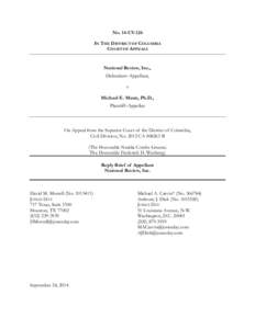 No. 14-CV-126 IN THE DISTRICT OF COLUMBIA COURT OF APPEALS National Review, Inc., Defendant–Appellant, v.