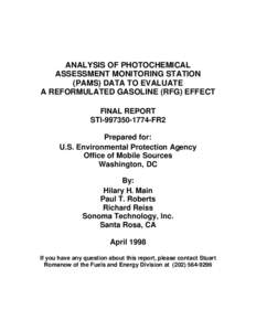 ANALYSIS OF PHOTOCHEMICAL ASSESSMENT MONITORING STATION (PAMS) DATA TO EVALUATE A REFORMULATED GASOLINE (RFG) EFFECT FINAL REPORT STI[removed]FR2