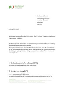 Bundesamt fur Energie Abt. Energieeffizienz und erneuerbare Energien Laura Kopp 3003 Bern