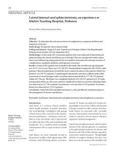 18  C Rani, P Lal, T Mahmood ORIGINAL ARTICLE Lateral internal anal sphincterotomy, an experience at