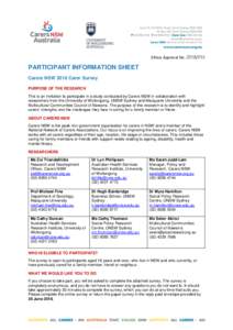 Ethics Approval NoPARTICIPANT INFORMATION SHEET Carers NSW 2018 Carer Survey PURPOSE OF THE RESEARCH This is an invitation to participate in a study conducted by Carers NSW in collaboration with