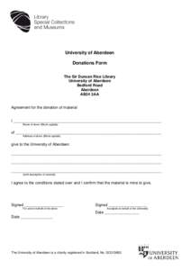 University of Aberdeen Donations Form The Sir Duncan Rice Library University of Aberdeen Bedford Road Aberdeen