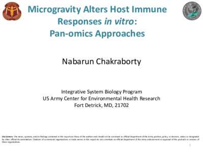 Microgravity Alters Host Immune Responses in vitro: Pan-omics Approaches Nabarun Chakraborty  Integrative System Biology Program