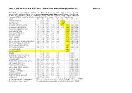 Linea 34 ACCIAROLI - S. MARIA DI CASTELLABATE - AGROPOLI - SALERNO (VINCIPROVA) Acciaroli - Agnone - Casa del Conte - S. Marco di Castellabate - S. Maria di Castellabate - Agropoli - Paestum - Capaccio Bivio S. Cecilia -