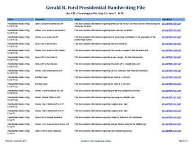 Gerald R. Ford Presidential Handwriting File Box C22 - Chronological File, May 23 - June 7, 1975 Folder Document