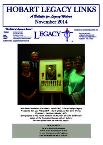 HOBART LEGACY LINKS A Bulletin for Legacy Widows November 2014 “The Spirit of Legacy is Service” ‘PHONE: