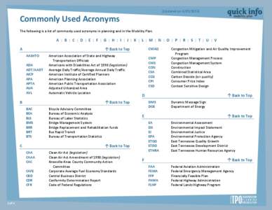 (Updated on[removed]Commonly Used Acronyms The following is a list of commonly used acronyms in planning and in the Mobility Plan.  A | B | C | D | E | F | G | H | I | J | K | L | M | N | O | P | R | S | T | U | V