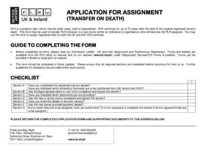 Economy / Intellectual property law / Library science / Public Lending Right / Law / Author / Postal addresses in the Republic of Ireland / Postal code / Assignment / Property law