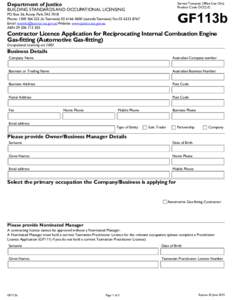 Renewal Practitioner Licence Application for Reciprocating Internal Combustion engine Gas-fitting (Automotive Gas-fitting)