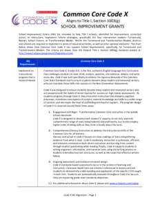 Common Core Code X Aligns to Title I, Section 1003(g) SCHOOL IMPROVEMENT GRANTS School Improvement Grants (SIG) are intended to help Title I schools, identified for improvement, corrective action, or restructure, impleme