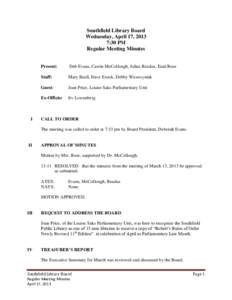 Southfield Library Board Wednesday, April 17, 2013 7:30 PM Regular Meeting Minutes  I