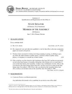 Summary of Qualifications and Requirements for the Office of STATE SENATOR (20 Districts, Even-Numbered)