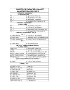 SCHOOL CALENDAR AT A GLANCE ACADEMIC YEAR[removed]FA - 1 FORMATIVE ASSESSMENT CLASSES III TO VIII