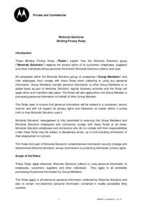 Private and Confidential  Motorola Solutions Binding Privacy Rules  Introduction