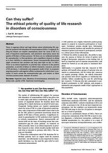 NEUROETHIK / NEUROÉTHIQUE / NEUROETHICS Original Article Can they suffer? The ethical priority of quality of life research in disorders of consciousness