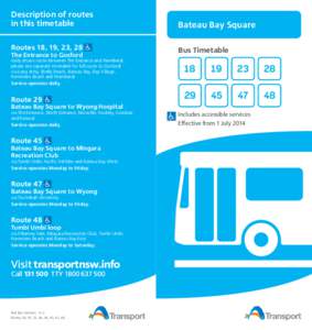Description of routes in this timetable Bateau Bay Square  Routes 18, 19, 23, 28