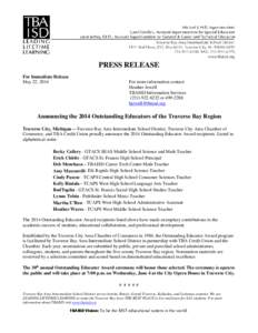 PRESS RELEASE For Immediate Release May 22, 2014 For more information contact: Heather Jewell