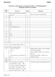 Restricted  6ME4 Territory-wide System Assessment 2011 — P6 Mathematics Marking Scheme for 6ME4