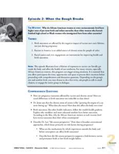 Episode 2: When the Bough Breaks The Mystery: Why do African American women at every socioeconomic level have higher rates of pre-term birth and infant mortality than white women who haven’t finished high school or Bla