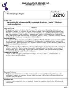 CALIFORNIA STATE SCIENCE FAIR 2014 PROJECT SUMMARY Name(s)  Rosemary Rojas-Angeles